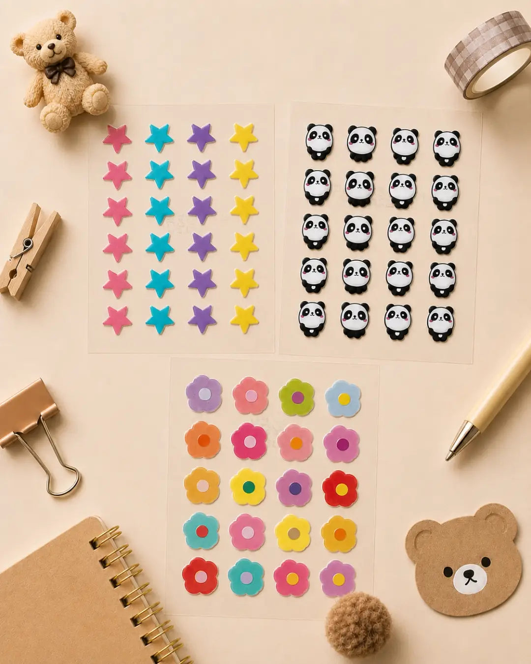 star, panda and flower Patch